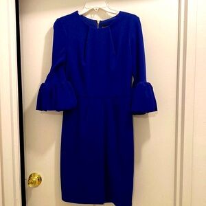 Betsy & Adam Blue Sheath Dress with Bell Sleeves